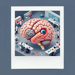 color polaroid isometric photo of a brain growing factory with many engineers working inside a workshop where brains!!!!!!!!!!!!!!!!!!!!!!!! are manufactured, cerebral interior by moebius in the style of jean giraud, cortex, brain, brains, grey matter, anatomy