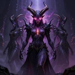 ancient horned androgynous god of malice inspired by Slaanesh and Sephiroth, his eyes glare with iridescent fire of magical energy, epic full body portrait by Greg Rutkowski and Ross Tran and Dariusz Zawadski, ultra detail, 4k, 8k, HDR, trending on ArtStation