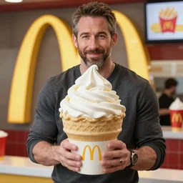 ryan reynolds serving you soft serve ice cream from mcdonalds, 4K Hyperdetailed
