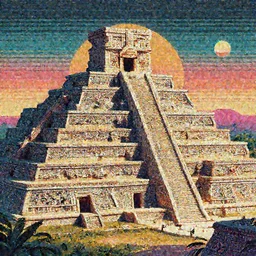 Ancient mayan cityscape,digital art,retrowave art