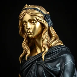 nordic girl statue sculpted by bernini and hedi xandt made with black marble with partial gold plating, realistic