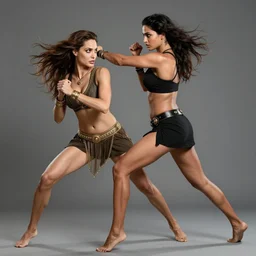 full body photo,  fight, action, female warrior,  action, provocative indian, nose of Angelina Jolie,  lips of Megan Fox, big symmetrical eyes of Bjork, award winning photography by Leonardo Espina