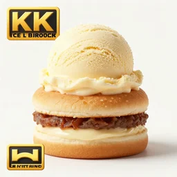 ice cream hamburger sandwich, editorial photography, photography, photoshoot, global illumination, ice cream, 8 k, food network