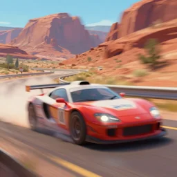 car race in utah. len blur, depth unfocused. art by ismail inceoglu, filip hodas, and pixar.