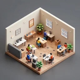 isometric room 3 d model, realistic, detailed, crowded, neat