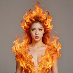 perfectly centered portrait, goddess of fire with hair made of flames, by anne stokes, unreal engine 5, accurate, photorealism, highly detailed, professional portrait photography, candid photography