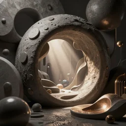 Portal to alternative reality, ArtStation masterpiece, rich contrast, abstract 3d rendering, hyperrealistic, different textures and materials, natural light, sunrays, award winning masterpiece with incredible details, raytraced 3d set design, 3d illustration, 3d still designs, abstract forms and shapes, abstract scene design, 3d render trending on ArtStation, highly detailed