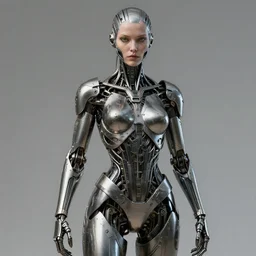 bio-mechanical woman | metal and flesh | armored | sci-fi | Intricated design | hyperrealistic | 8k | awe-inspiring | Adam Oehlers | William-Adolphe Bouguereau | Edward Hopper | frontal view