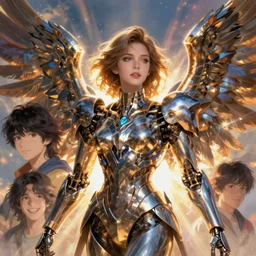 cyborg angel with metal wings, beautiful portrait, by ross tran, artgerm, makoto shinkai, and roger dean, detailed, vibrant