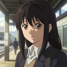anime headshot portrait of tomoko on bus station by makoto sinkai, fine details