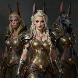 portrait of a beautiful female hybrid atlantean anubis elsa jean, alien warrior regal, realistic, refined, detailed, digital art, jessica rossier, michael cheval, esao andrews, steampunk, walt disney ( 1 9 3 7 ), francois boucher, oil painting, highly detailed, cinematic lighting, unreal engine, 8 k, hd