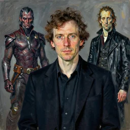studio portrait of ai professor by lucian freud, avantgarde photo portrait of ai artist by yuko shimizu, epic movie still frame of mr sinister, mcu nathaniel essex mr sinister by rembrandt