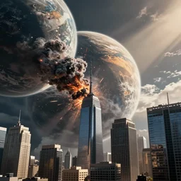 planet smashing into skyscrapers in doomsday apocalypse