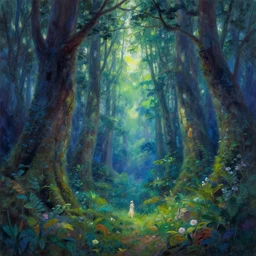 a magical ancient forest by Thomas Kinkade