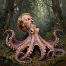 photo of vladimir lenin is an octopus in the forest, highly detailed, digital painting, artstation, smooth, sharp focus, illustration, art by artgerm and greg rutkowski and alphonse mucha