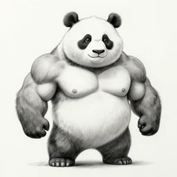 muscular buff panda, highly detailed, pencil sketch