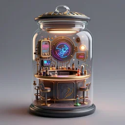 intricate illustration, of cyberpunk bar, inside a glass jar. intricately detailed. beautiful.. 3 d vray render, artstation, deviantart, pinterest, 5 0 0 px models