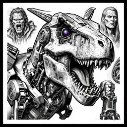 mechanical robot trex transformer dinosaur head, bold line symmetrical illustration by peter gric, hr giger, kim jung gi, joe fenton, scifi, screen print, art station, zbrush, sharp, high contrast, ultrafine hyper detailed,