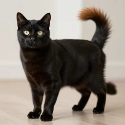 black cat with fox tail, hybrid