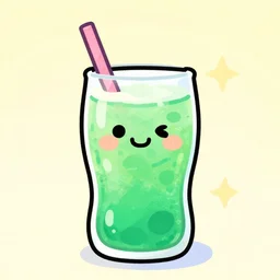 a happy cute soda, with a face, digital art, cartoon