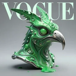 a quetzalcoatl head made out of melting metal, green palette, vogue cover style, demonic style, smooth fractal style, ethereal fantasy style, 3 d perfect render style, horror style, leonid afremov style