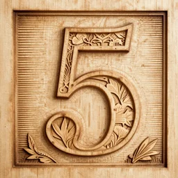 number five as an intricate wood engraving