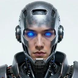 robot with glowing blue eye as a realistic scifi cyberpunk knight, closeup portrait art by donato giancola and greg rutkowski, realistic face, digital art, trending on artstation, symmetry!!!