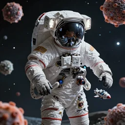 an epic portrait of an astronaut entering the atom realm of microscopic multiverse with a tiny micro spaceship, cinematic lighting, trending on Artstation, highly detailed, insane details
