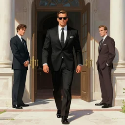 a beautiful picture of a classy secret agent entering a palace by robert mcginnis and bill sienkiewicz and greg rutkowski trending on artstation