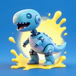 cute robot with 2 legs similar to a t-rex, splash art, 3D