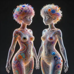 translucent skin, twins :: by Martine Johanna and Simon Stålenhag and Chie Yoshii and Casey Weldon and Guillermo del toro :: ornate, dynamic, particulate, rich colors, intricate, elegant, highly detailed, centered, artstation, smooth, sharp focus, octane render, 3d