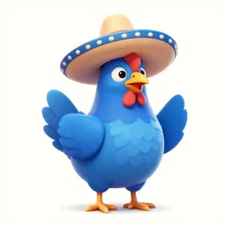 blue chicken wearing a sombrero, digital art, trending on artstation