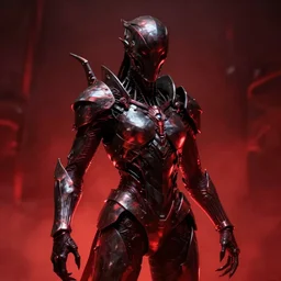 a dark sci fi horror quarter - length portrait of a shadow demon wearing futuristic sci fi armor made of metal plates, cinematic lighting, red color scheme, high detail, dark fantasy, sci fi horror, smooth, intricate, unreal engine, octane render, by vitaly bulgarov artstation, golden rule, sense of action, fog volumes, vivid color glow, post processing, cgsociety