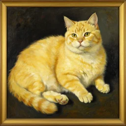 vintage beautiful painting of a fat yellow cat in mary cassatt style