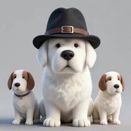 3 d render of very big white dog with a sherlock holmes hat,