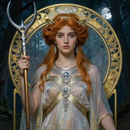 Ana de armas as Artemis the Greek goddess of the hunt, a beautiful art nouveau portrait by Gil elvgren, Moonlit forest environment, centered composition, defined features, golden ratio, silver jewelry, sheer