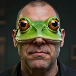 hyperrealistic mixed media image of info wars alex jones ( bullfrog ) ( ( head ) ), stunning 3 d render inspired art by xiang duan and thomas eakes and greg rutkowski, perfect facial symmetry, hyper realistic texture, highly detailed realistic attributes and atmosphere, dim volumetric cinematic lighting, 8 k octane render, post - processing, masterpiece,