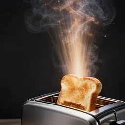 a high - quality photo of a cosmic beam of light emitting from toast in a toaster