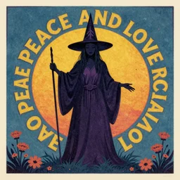 artwork for peace and love and harmony witch, 1 9 6 0 s