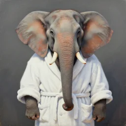 a painting of an elephant wearing a bathrobe