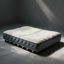 Un colchón con dientes comiéndose a una persona