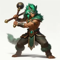 a highly detailed illustration of fierce attractive young tanned tribal boy wearing green wolf mane, heroic wielding club pose, muscular, intricate, elegant, highly detailed, centered, digital painting, artstation, concept art, smooth, sharp focus, league of legends concept art, wlop