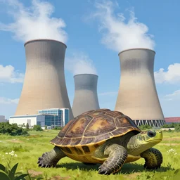 cooling tower of nuclear power plant on top of turtle's shell trending on Artstation HQ, deviantart