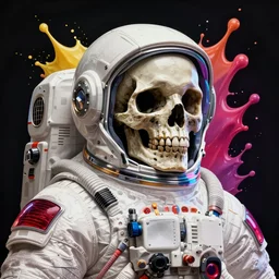 skull faced astronaut by josan gonzalez splash art graphic design color splash high contrasting art, fantasy, highly detailed, art by greg rutkowski