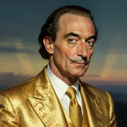 Sam Hyde in gold suit, sigma male, accurately portrayed, portrait art by Salvador Dali, highly detailed, digital painting, concept art, illustration, dim lighting with twilight rays of sunlight, trending on artstation, very detailed, smooth, sharp focus, octane render, close up