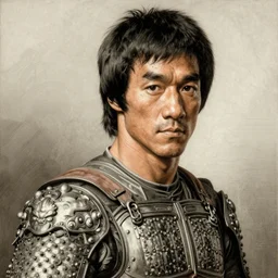 engraving portrait of bruce lee in chinese armoury by albrecht durer