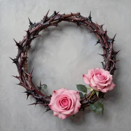 gothic dark thorns wreath with pink roses painting realistic