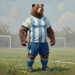 oil painting of full body bear beast-man wearing a soccer suit.-H 830