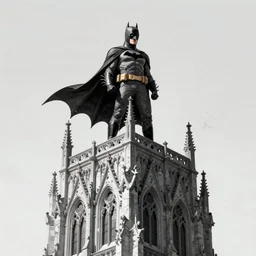 batman on top of gothic building by josan gonzalez splash art graphic design color splash high contrasting art, fantasy, highly detailed, art by greg rutkowski