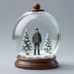 Man inside a giant snowglobe